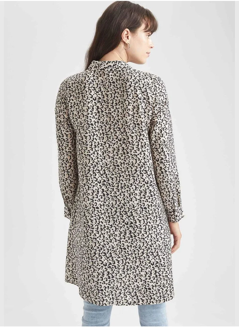 DeFacto Relax Fit A-Line Cut Leopard Print Long Sleeve Tunic Shirt