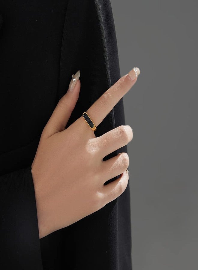 VQYSKO Signet Stainless Steel Band Ring18k Gold Plated Fashion Cute Stacking Wedding Engagement Fidget Ring fo Women Teen, Size 5-10 (Gold+Black, 9) - Image 2