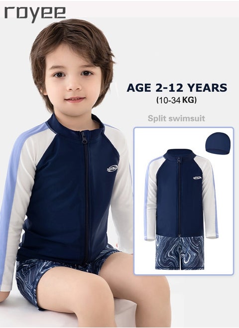 3-Piece Boys Split Long Sleeved Swimsuit With Swim Cap Suit for Toddler/Junior/Youth Aged 2-12 Years boys