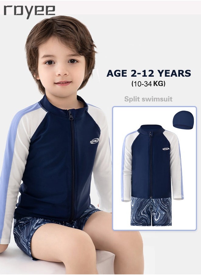 Royee 3-Piece Boys Split Long Sleeved Swimsuit With Swim Cap Suit for Toddler/Junior/Youth Aged 2-12 Years boys  - Image 1