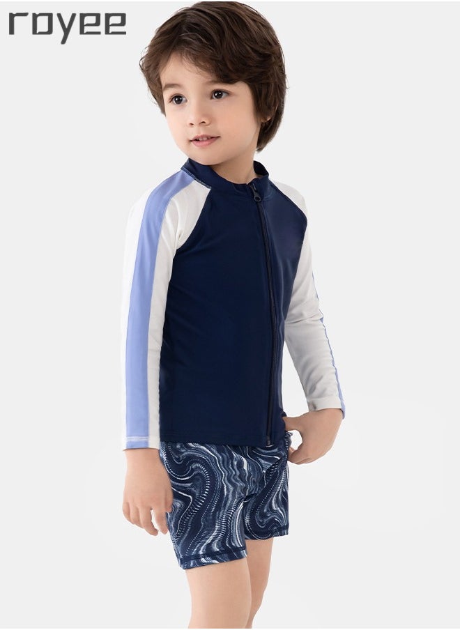 Royee 3-Piece Boys Split Long Sleeved Swimsuit With Swim Cap Suit for Toddler/Junior/Youth Aged 2-12 Years boys  - Image 3