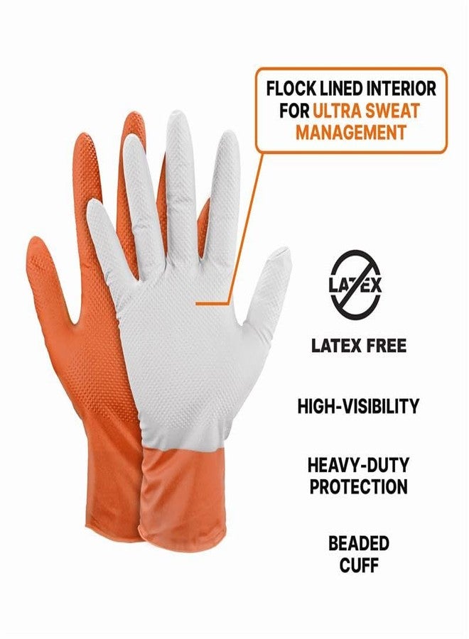 GLOVEWORKS قفازات GLOVEWORKS الصناعية البرتقالية للاستخدام مرة واحدة، قفازات نتريل مبطنة بنسيج مخملي، بنقشة ماسية بارزة، 8 مل، مقاس كبير جدًا، علبة من 50 قفازًا - Image 2