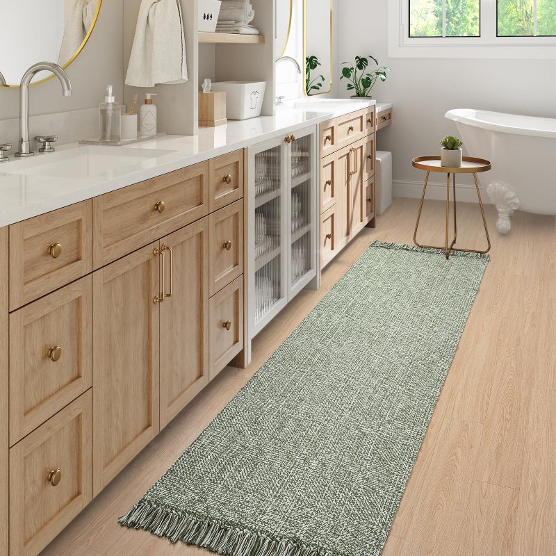 Collive Long Hallway Runner Rug 2.6 '× 7' Runner Runner Indoor Prud Brug Olive Green/Cream مضفر المطبخ منسوجة السجاد السجاد البارز في غرفة النوم لغرفة النوم المدخل - Image 5