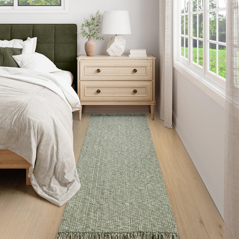 Collive Long Hallway Runner Rug 2.6 '× 7' Runner Runner Indoor Prud Brug Olive Green/Cream مضفر المطبخ منسوجة السجاد السجاد البارز في غرفة النوم لغرفة النوم المدخل - Image 2