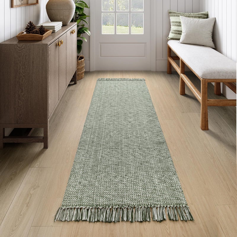 Collive Long Hallway Runner Rug 2.6 '× 7' Runner Runner Indoor Prud Brug Olive Green/Cream مضفر المطبخ منسوجة السجاد السجاد البارز في غرفة النوم لغرفة النوم المدخل - Image 1