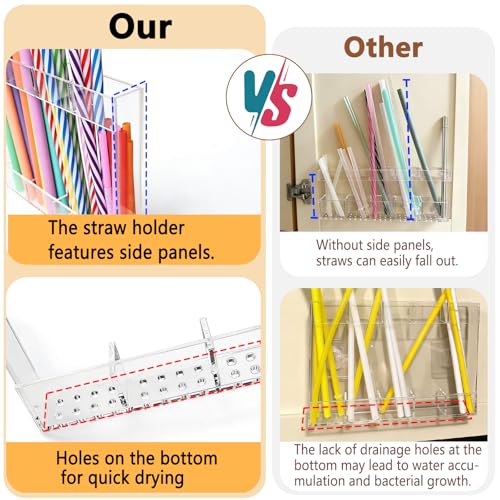 NTIERA New Upgrade 9.5" Large Acrylic Straw Holder for Cabinet Door-Reusable Tumbler Straw Organizer Storage,Small Kitchen Organizers and Storage Accessories Container,Ultra Sticky Cupboard Door Mounted - Image 3