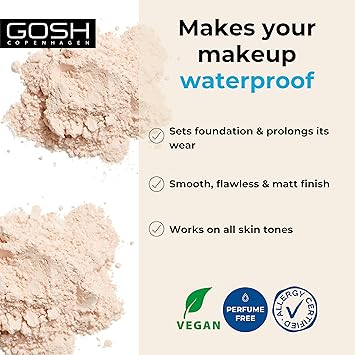 gosh بودرة تثبيت مقاومة للماء من GOSH | بودرة نهائية فضفاضة لجميع ألوان البشرة | ماتعة وطويلة الأمد لبشرة خالية من العيوب | لتثبيت المكياج | مقاومة للماء ومضادة للتلطخ ونباتية - Image 2