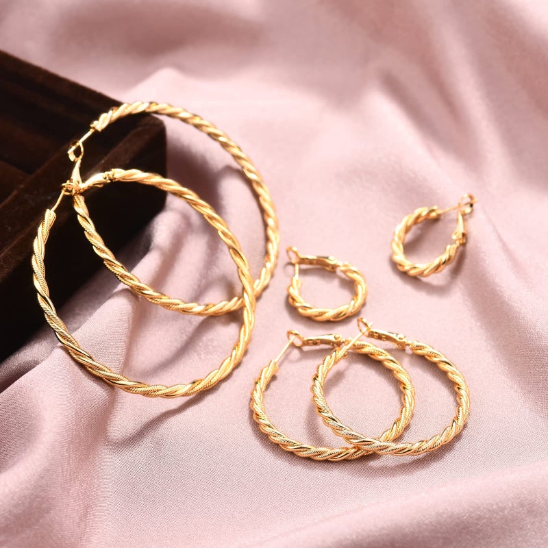 AllenCOCO Large Gold Hoops Earrings for Women - 14K Gold Thin Twisted Hoop Earrings with 925 Sterling Silver Post, Hypoallergenic 20mm 40mm 60mm - Image 2