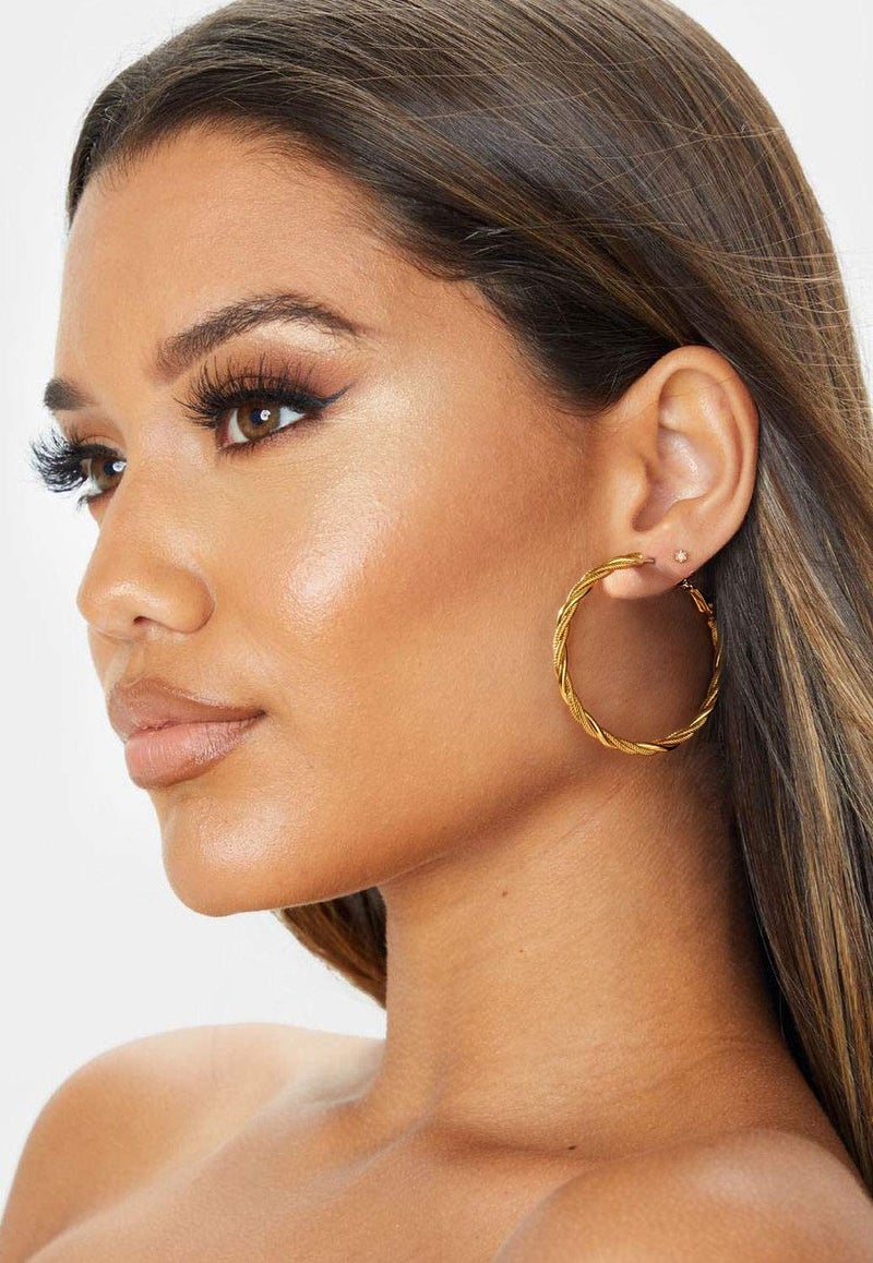 AllenCOCO Large Gold Hoops Earrings for Women - 14K Gold Thin Twisted Hoop Earrings with 925 Sterling Silver Post, Hypoallergenic 20mm 40mm 60mm - Image 3