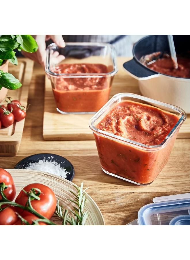 زبون وعاء طعام مع غطاء، زجاج مربع/خيزران، 1.2 لتر - Image 2