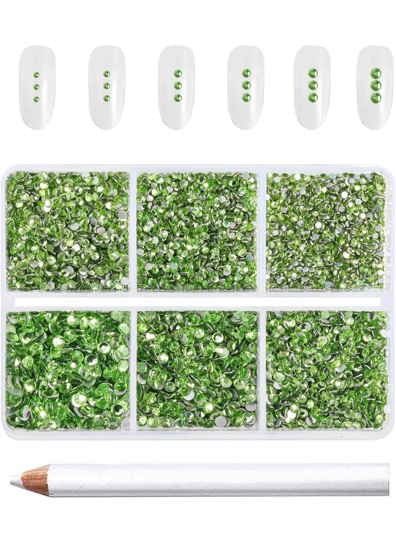 BEADSLAND Beadsland 7200pcs Flatback Rhinestones,Light Green Rhinestones Nail Gems Round Crystal Rhinestones for Crafts,Mixed 6 Sizes with Wax Pencil Kit, SS3-SS10,Peridot/Light Green 