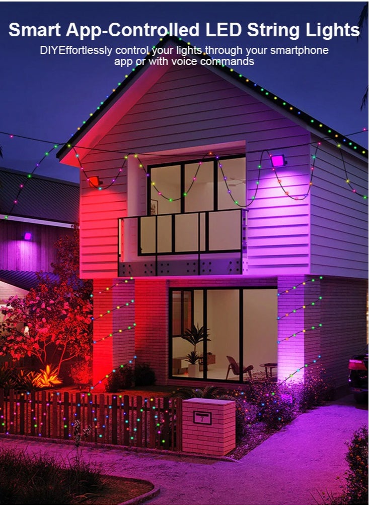 Perfii - RGB String Lights, 200LED, Music Sync, Smart LED Outdoor Lights, App Remote, Compatible with Alexa Google and Siri - Image 1