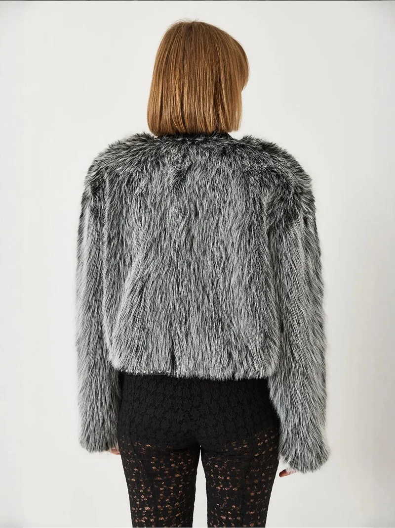 Bianco Lucci Multicolor LUCCI Boxy Crop Faux Fur Coat for Women | Best Price UAE