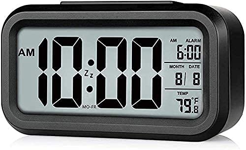 SLAKE Plastic Digital Alarm Clock Loud Alarm Clock for Home Alarm Clock for Students Smart Backlight Battery Operated Clocks for Bedroom with Automatic Sensor Date and Temperature