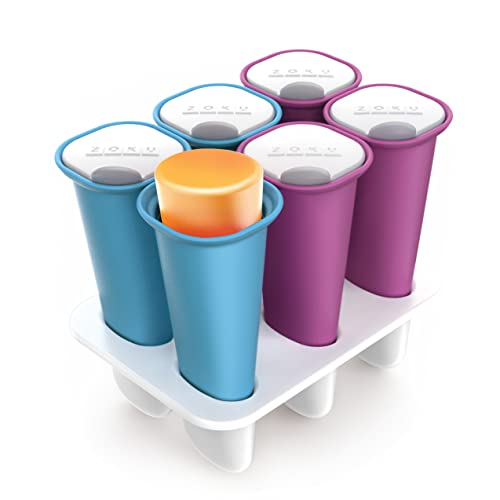 Zoku Summer Pops, 6 Squeezable Silicone Molds with Reusable Spill-resistant Lids and Tray, BPA-free - Image 1