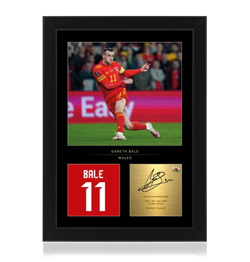 Gareth Bale A4 Framed Photo Display  Reproduced Digital Signature  Gift For Wales Fans