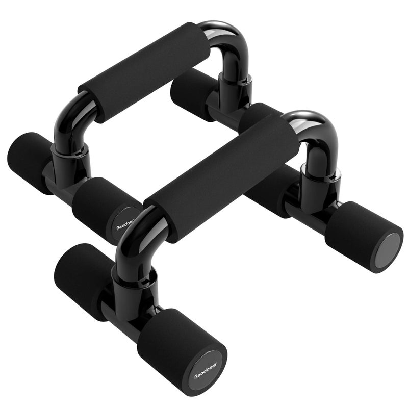 Readaeer Push Up Bars Gym Exercise Equipment Fitness 1 Pair Pushup Handles with Cushioned Foam Grip and Non-Slip Sturdy Structure Push Up Bars for Men & Women (Black) - Image 1