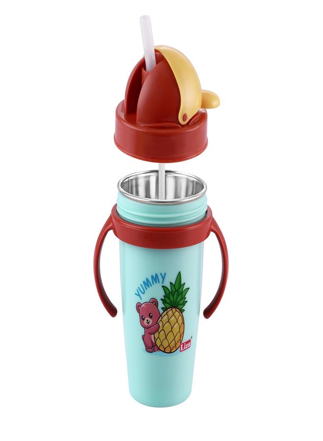 Zerya Stainless Steel Double Walled 360ml BPA-Free Sippy Cup Anti-Spill Soft Silicone Spout Baby Sipper Water Bottle with Straw and Side Handle for Kids (Note -Color Random as Per Availability) - Image 1