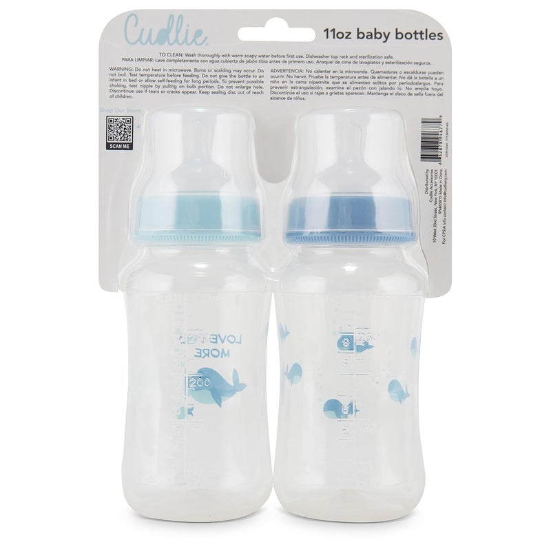 Cudlie Premium 2Pack Baby Bottles  11 Ounce Hourglass Shape Fun Boys and Girls Prints Clear Cover  BPAFree - Image 3