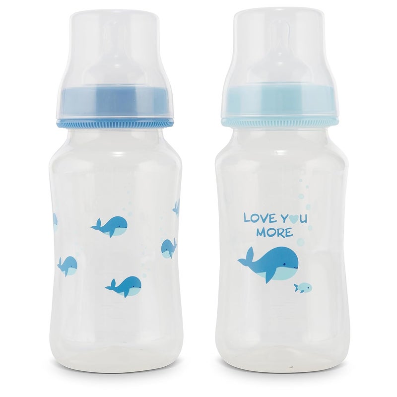 Cudlie Premium 2Pack Baby Bottles  11 Ounce Hourglass Shape Fun Boys and Girls Prints Clear Cover  BPAFree - Image 1