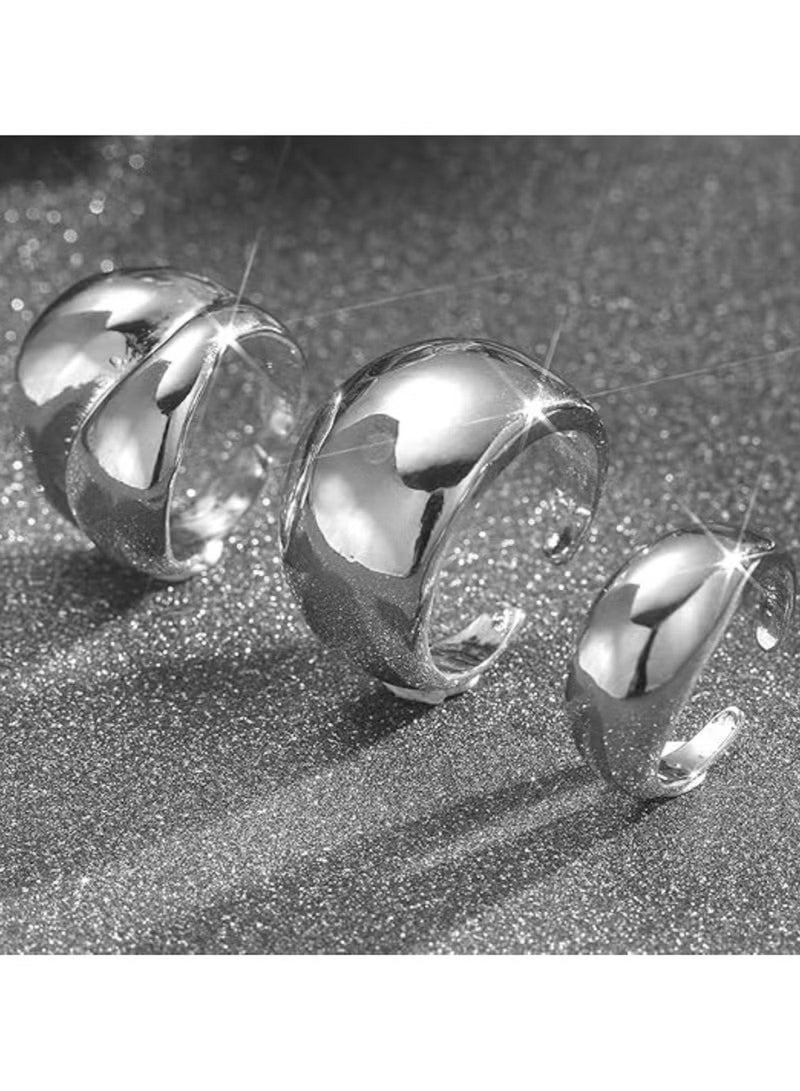 Huitich Irregular Opening 3-Piece Silver Color Ring Set – Modern Minimalist Style - Image 3