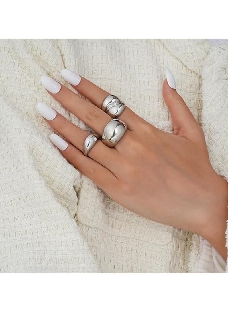 Huitich Irregular Opening 3-Piece Silver Color Ring Set – Modern Minimalist Style - Image 2