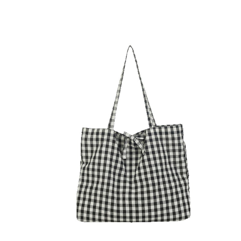 Checked Canvas Shoulder Tote Bag for Women - Image 5