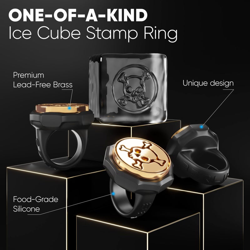 Berlinzo Ice Stamp Ring for Cube & Sphere - Custom Ice Cubes for Whiskey, Mojito Cocktails â€“ Skull shaped Brass Ice Stamp Skull/ 3mm Depth - Black - Image 4
