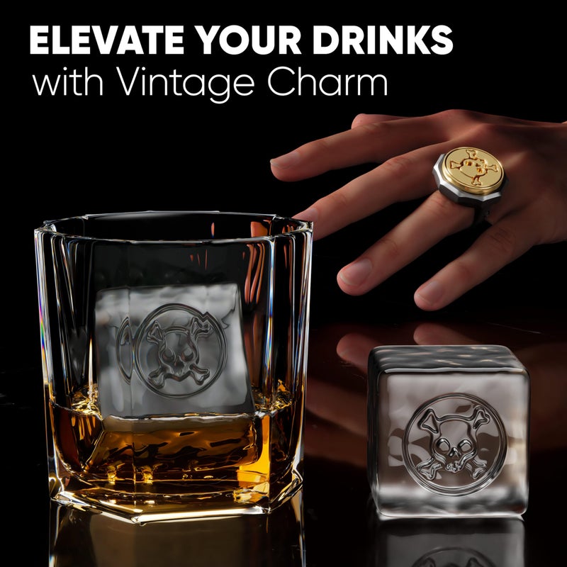 Berlinzo Ice Stamp Ring for Cube & Sphere - Custom Ice Cubes for Whiskey, Mojito Cocktails â€“ Skull shaped Brass Ice Stamp Skull/ 3mm Depth - Black - Image 5