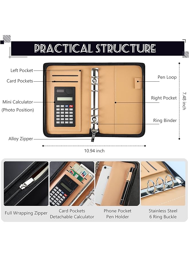 إيروريكس مجلد الميزانية مع مظاريف بسحاب ومظاريف نقدية للميزانية، مخطط ميزانية من الجلد الصناعي A6 2023 مع مظاريف نقدية، آلة حاسبة، منظم أموال الفواتير لتوفير النقود، نظام الميزانية، المحفظة - Image 2