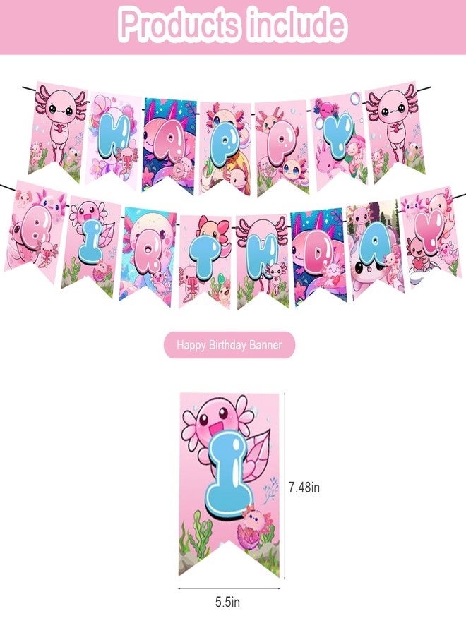 karg Axolotl Birthday Decorations Pink Axolotl Party Supplies Include Happy Birthday Banner, Cake Topper and Cupcake Toppers, Balloons for Kids Party Decor - Image 2