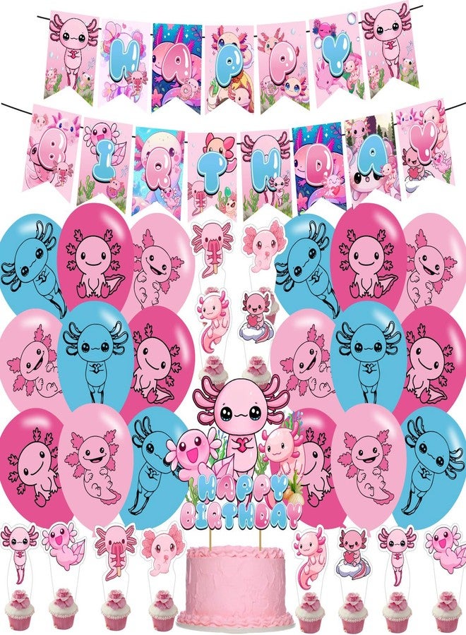 karg Axolotl Birthday Decorations Pink Axolotl Party Supplies Include Happy Birthday Banner, Cake Topper and Cupcake Toppers, Balloons for Kids Party Decor - Image 1