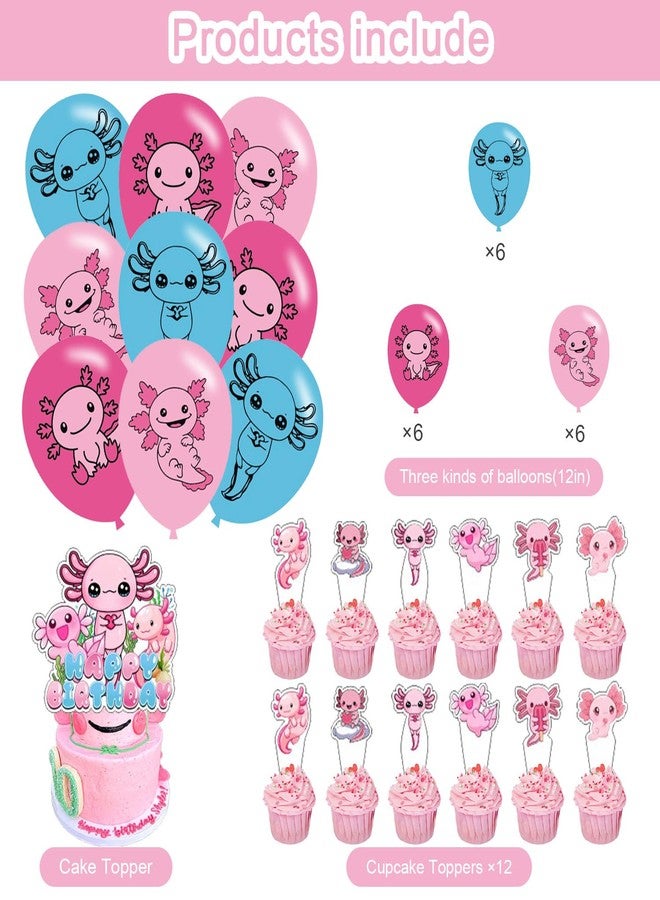 karg Axolotl Birthday Decorations Pink Axolotl Party Supplies Include Happy Birthday Banner, Cake Topper and Cupcake Toppers, Balloons for Kids Party Decor - Image 3
