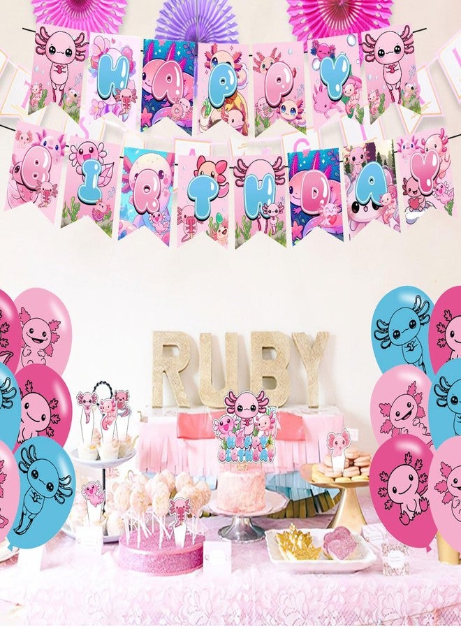 karg Axolotl Birthday Decorations Pink Axolotl Party Supplies Include Happy Birthday Banner, Cake Topper and Cupcake Toppers, Balloons for Kids Party Decor - Image 5