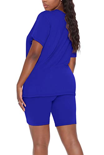 WIHOLL Workout Sets for Women 2 Piece Short Sleeve High Waist Yoga Set Blue M - Image 4