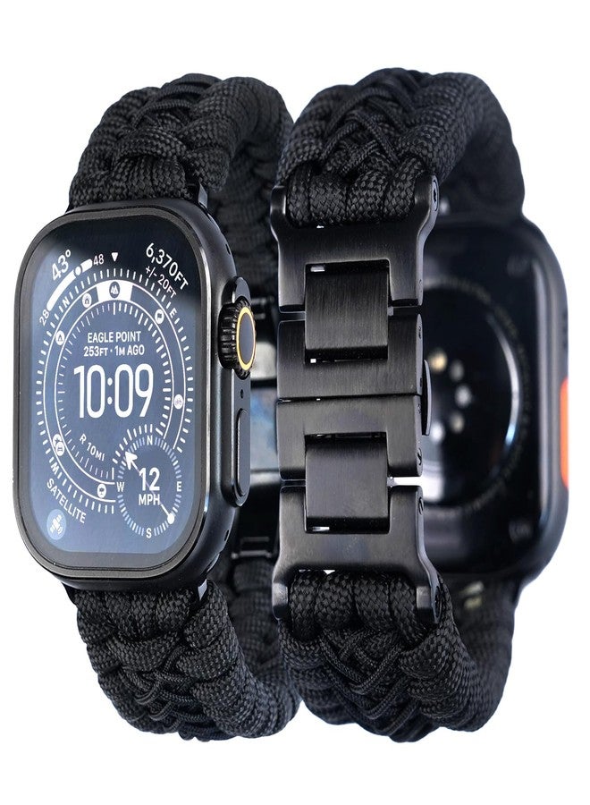 Tefeca Titan Series Paracord Band Compatible for Apple Watch 49mm 45mm 44mm 42mm, Ultra/Ultra2 Series 9/8/SE2/7/6/SE/5/4/3/2/1 (Black,XL for 49/45/44/42mm) - Image 1