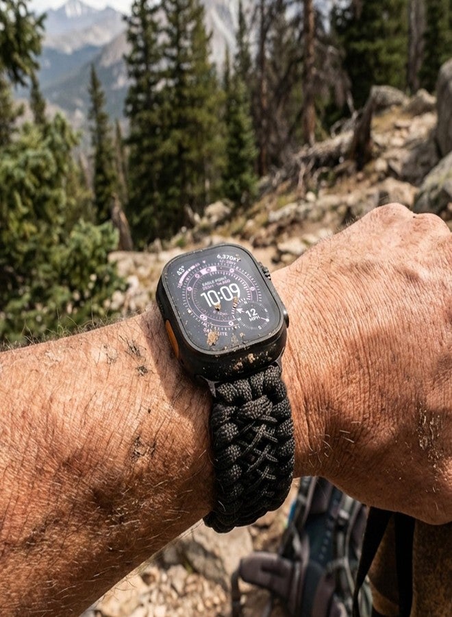 Tefeca Titan Series Paracord Band Compatible for Apple Watch 49mm 45mm 44mm 42mm, Ultra/Ultra2 Series 9/8/SE2/7/6/SE/5/4/3/2/1 (Black,XL for 49/45/44/42mm) - Image 4