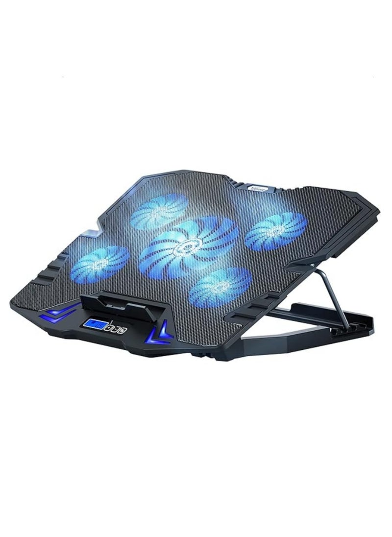 Generic 12-15.6 Inch Laptop Cooling Pad with 5 High Speed Cooling Fans Gaming Notebook Cooler Stand Adjustable Height Quiet Operation Non-Slip Baffle 6 Wind Speeds 3 Fan Modes for Laptop Xbox PS4 Network Device  - Image 1