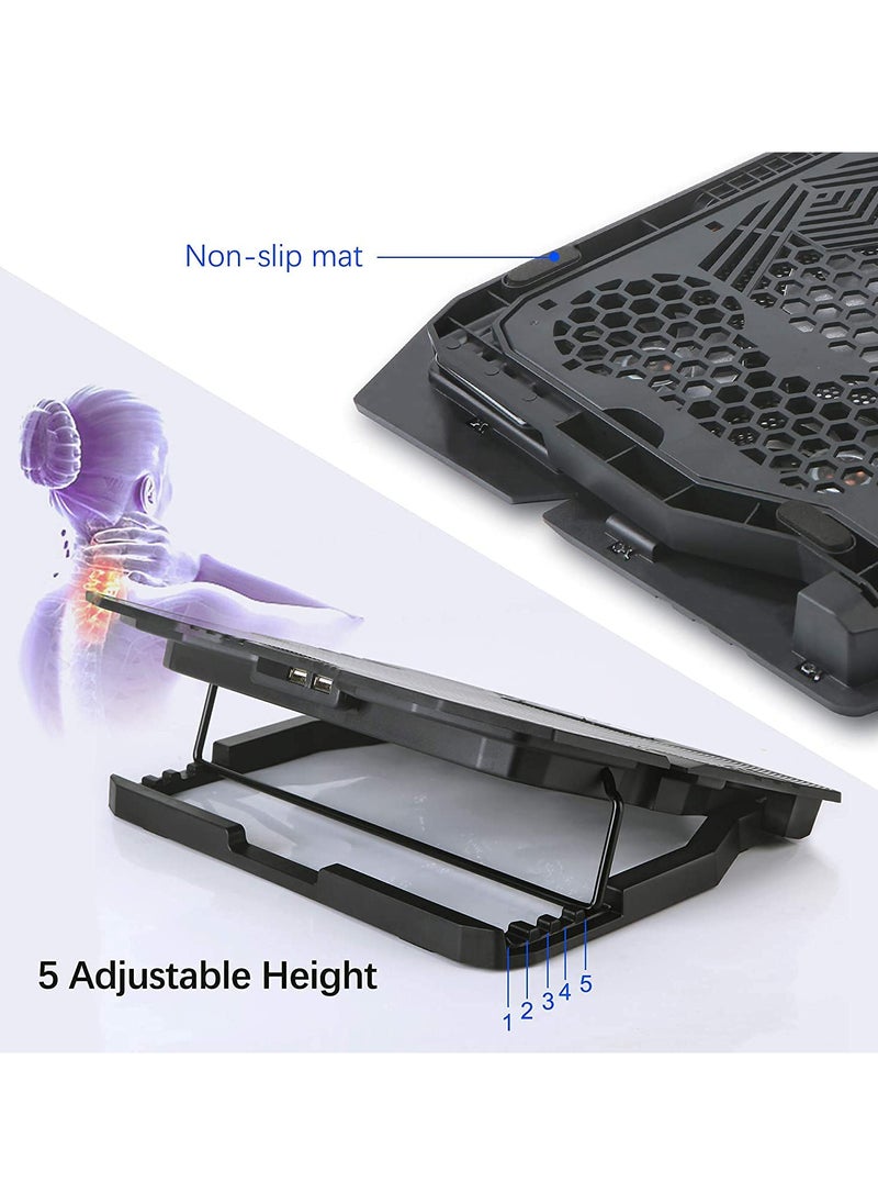 Generic 12-15.6 Inch Laptop Cooling Pad with 5 High Speed Cooling Fans Gaming Notebook Cooler Stand Adjustable Height Quiet Operation Non-Slip Baffle 6 Wind Speeds 3 Fan Modes for Laptop Xbox PS4 Network Device  - Image 5