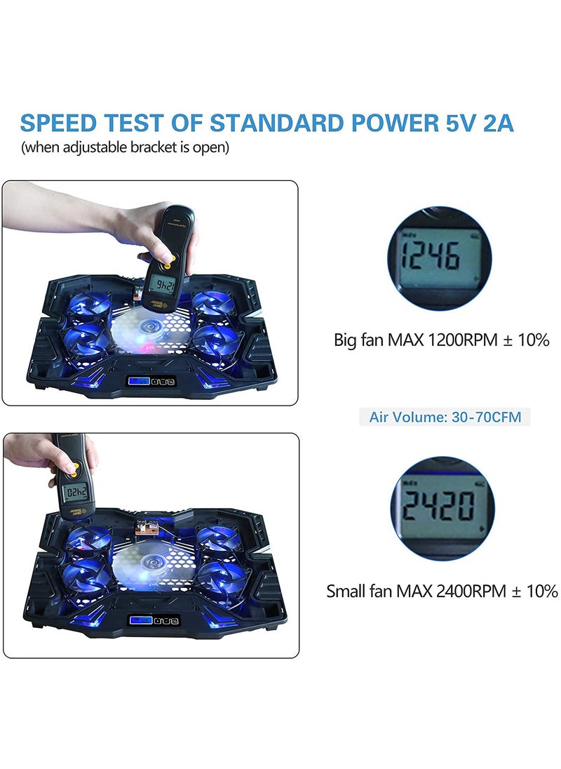 12-15.6 Inch Laptop Cooling Pad with 5 High Speed Cooling Fans Gaming Notebook Cooler Stand Adjustable Height Quiet Operation Non-Slip Baffle 6 Wind Speeds 3 Fan Modes for Laptop Xbox PS4 Network Device