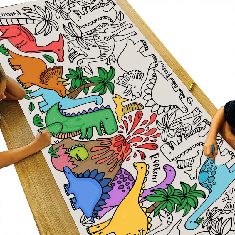 Tiny Expressions Dinosaur Birthday Coloring Poster  Rolled No Creases 30 x 72 Large Coloring Tablecloth for DinosaurThemed Birthday Parties  Dino Party Decorations - Image 2