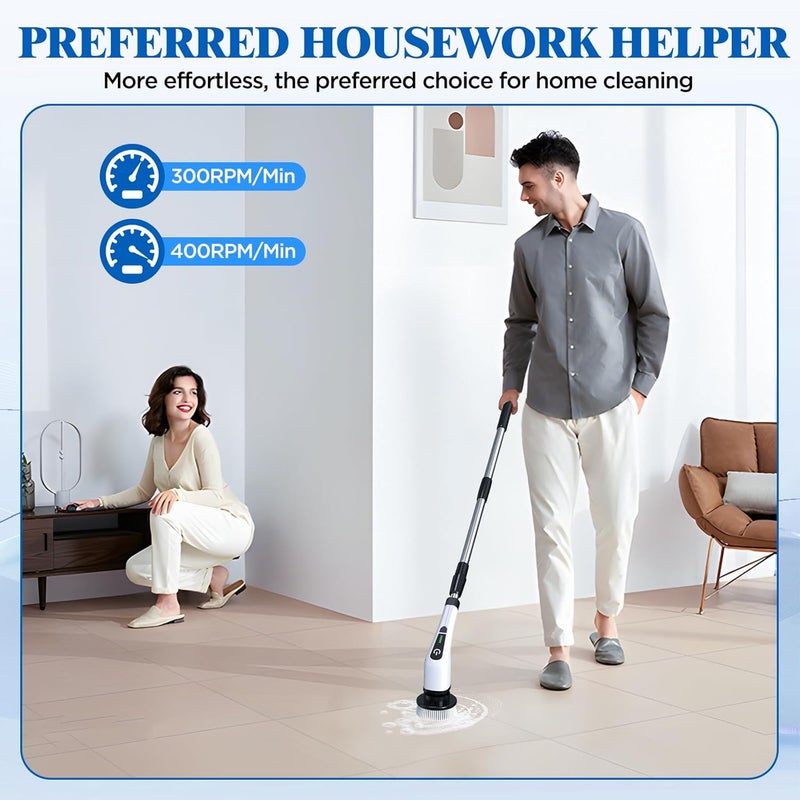 FARI ZLPMARY Electric Spin Scrubber with 8 Replaceable Brush Heads and Adjustable Handle - Image 5