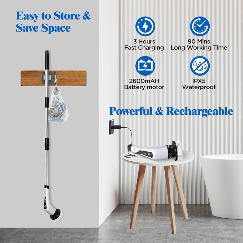FARI ZLPMARY Electric Spin Scrubber with 8 Replaceable Brush Heads and Adjustable Handle - Image 4