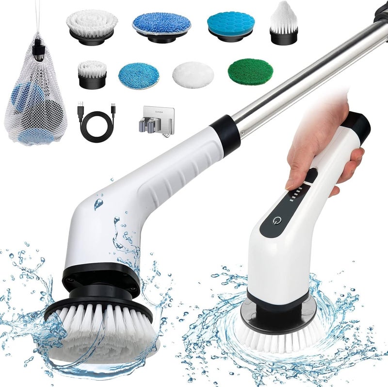 FARI ZLPMARY Electric Spin Scrubber with 8 Replaceable Brush Heads and Adjustable Handle - Image 1