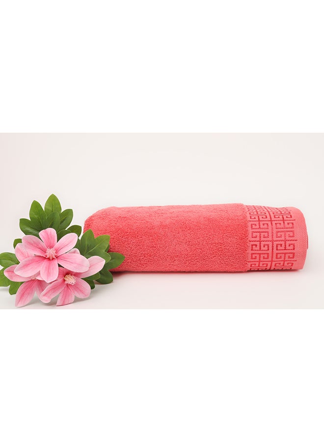 White Rose Towel GREEKY S - 500 GSM - 100% Cotton Terry - Jacquard Border- 1 Bath Sheet 85x160 cm- Luxury Touch - Extra Absorbent-Peach  - Image 1
