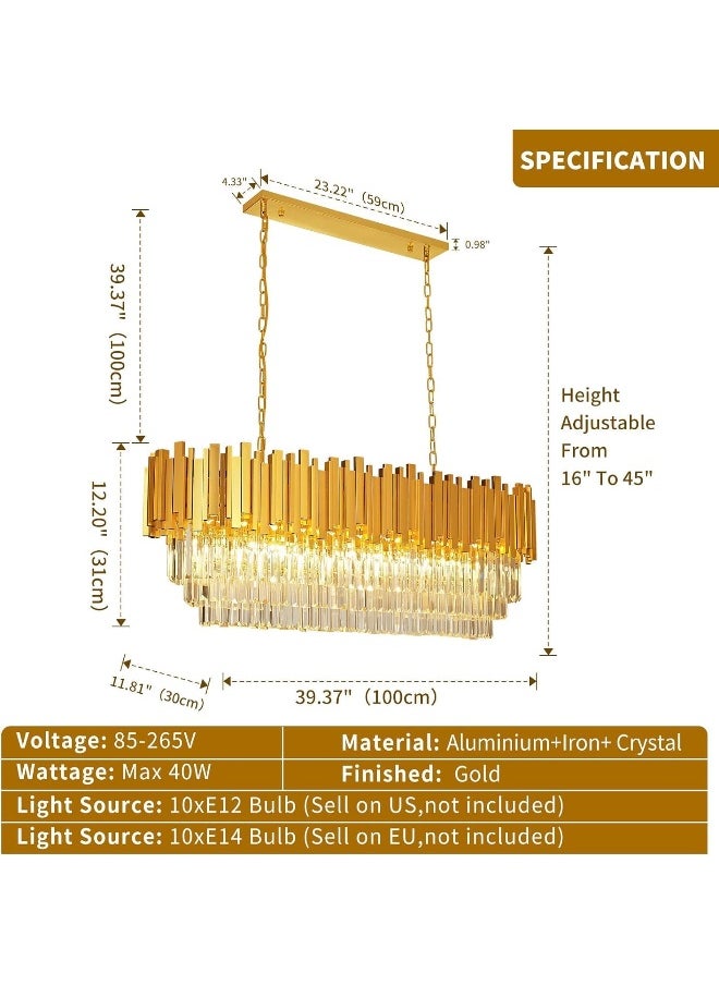 Generic Modern Crystal Chandelier for Dining Room Luxury 10-Lights Gold Chandeliers Contemporary Kitchen Island Chandeliers Oval Ceiling Hanging Lights for Living Room Foyer Hallway  - Image 4