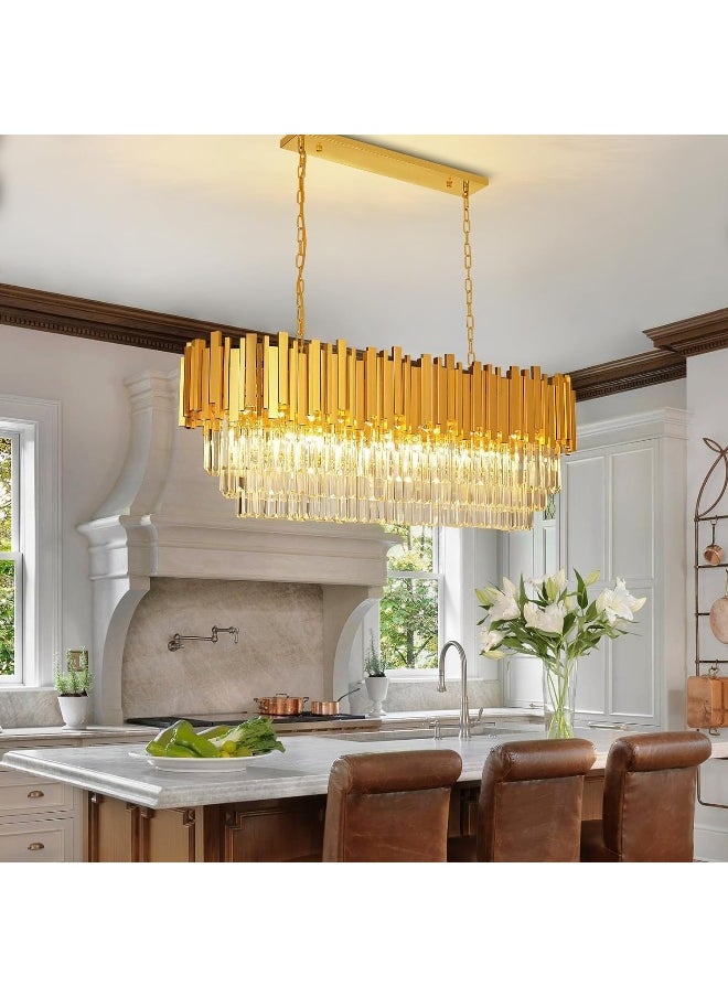 Generic Modern Crystal Chandelier for Dining Room Luxury 10-Lights Gold Chandeliers Contemporary Kitchen Island Chandeliers Oval Ceiling Hanging Lights for Living Room Foyer Hallway  - Image 1