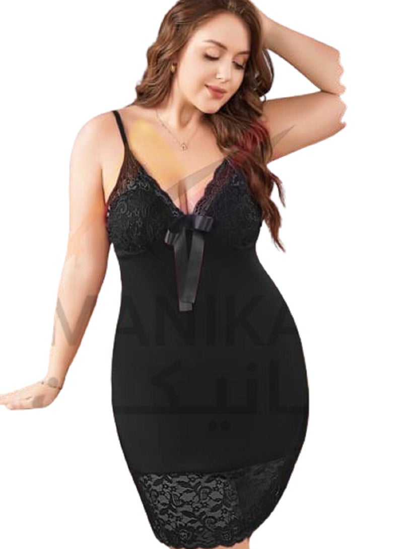 MANIKAN MANIKAN women's short lingerie dress with lace edges and a bow without sleeves 
