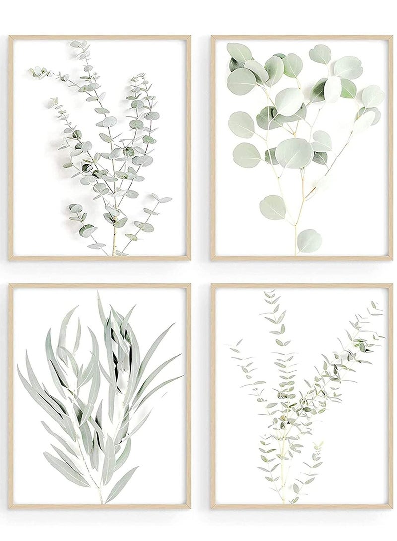 Botanical Plant Wall Art Prints - Decor Pictures Minimalist Photo Kitchen Leaves Boho Leaf Eucalyptus Green Poster Set of 4 (8"x10", Unframed) - Image 1