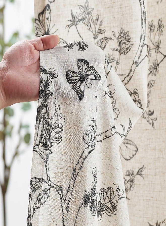 Lazzzy Linen Black Floral Farmhouse Curtains 96 Inches Long Drapes for Living Room Bedroom Pattern Light Filtering Country Vintage Curtain Grommet Top, 2 Panels, Black on Beige - Image 5